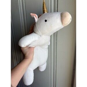 Pillowfort Weighted Plush Unicorn Throw Pillow White Pink Mane Gold Horn